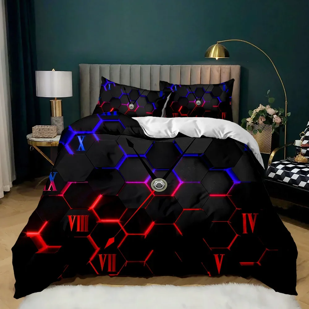 Capa de edredão geométrica multicolor favo de mel hexágono conjunto de cama tema geométrico textura de metal simplificar poliéster aculit capa