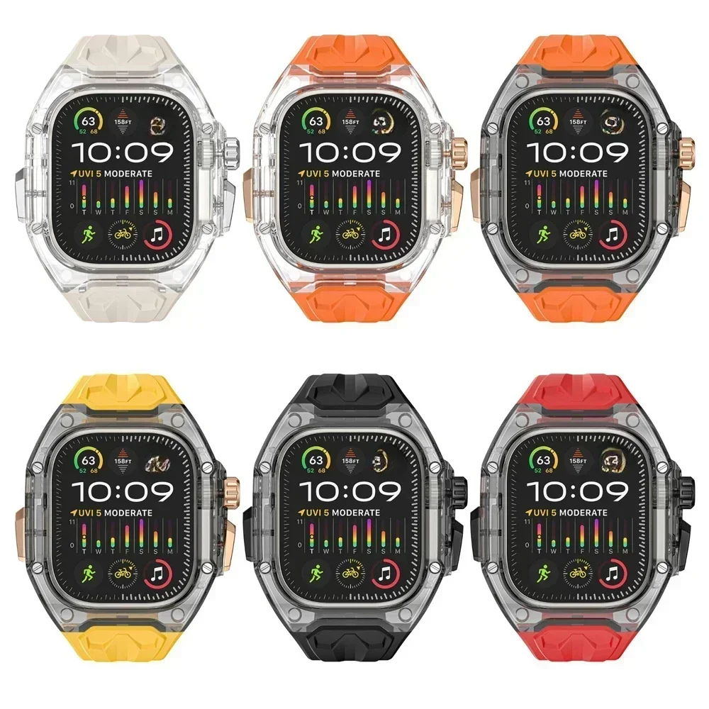 طقم تعديل شفاف لساعة أبل الترا 49 ملم سلسلة 10 46 ملم حزام سيليكون + حافظة لساعة اي واتش 9 7 8 45 ملم 41 ملم 44 ملم 40 ملم
