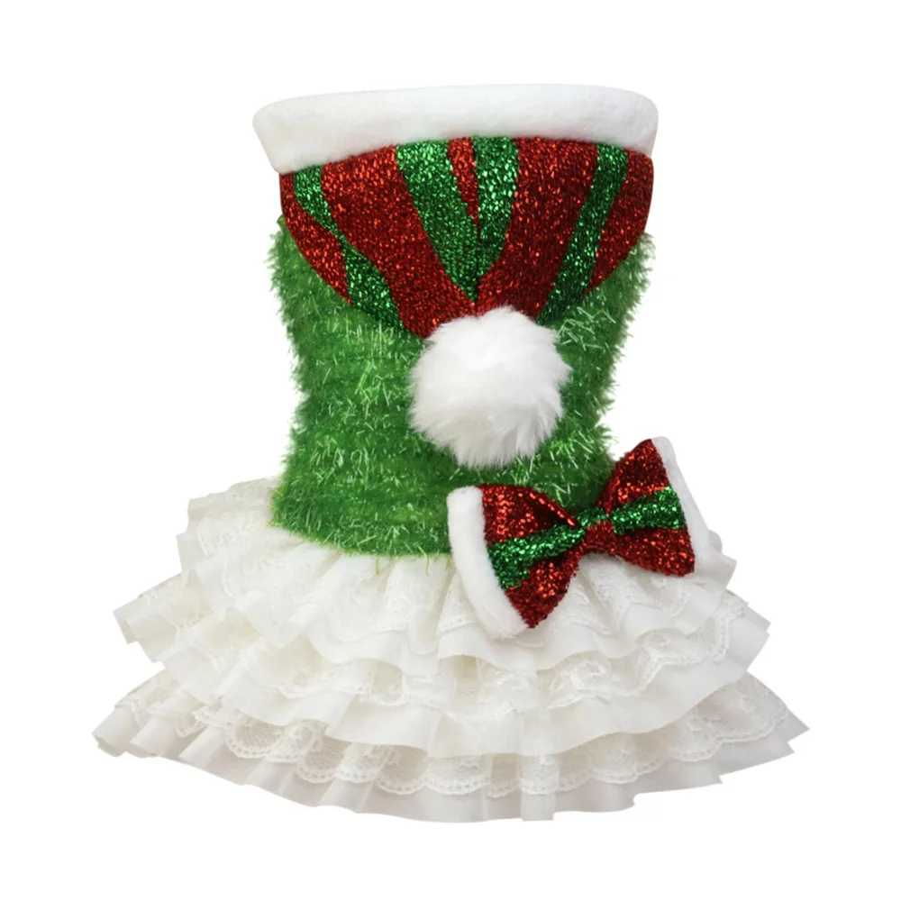 Christmas Pet Sequin Dress Dog Mesh Splicing Outer Tower Christmas Party Festive Atmosphere Hooded Christmas Hat Puppy Clothes