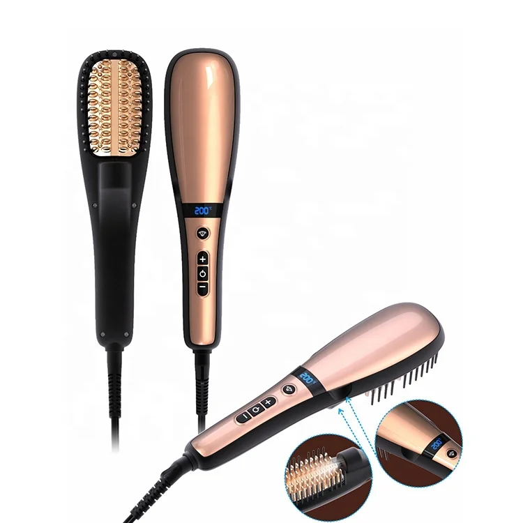 Smart Library Moisture LED Display Spray Button Ceramic Electric Comb Steam Hair Straightener Brush