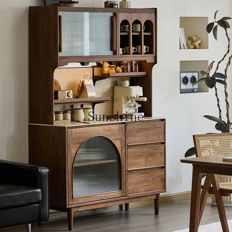 

North American black walnut dining side cabinet integrated against the wall solid wood wine cabinet
