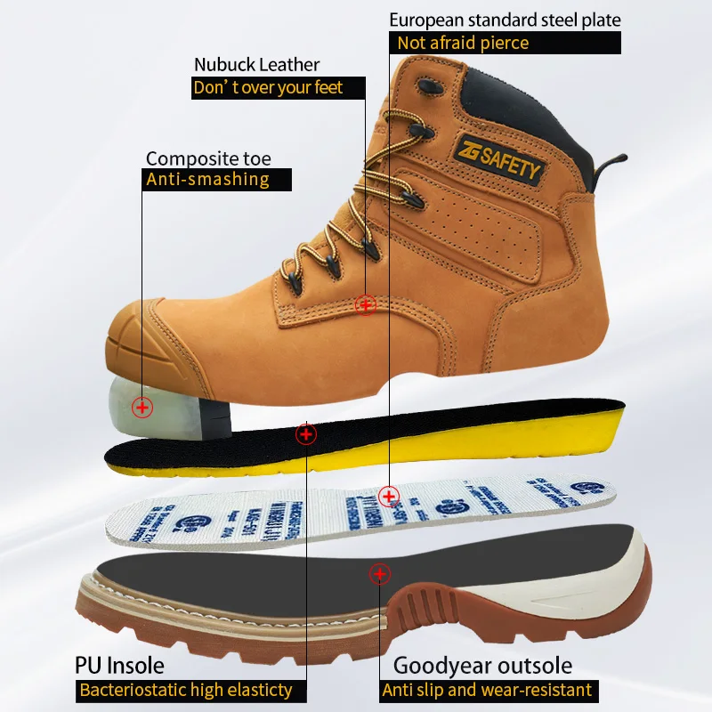 Cowhide Work Safety Boots Composite toe Protective Shoes Work Boots Anti-smash Anti puncture Indestructible shoes waterproof