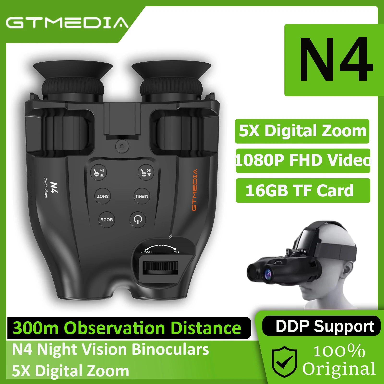 

GTMEDIA N4 Night Vision Binoculars 5X Digital Zoom 300M Darkness Helmet Head Mount Goggle Hunting Telescope Binoculars