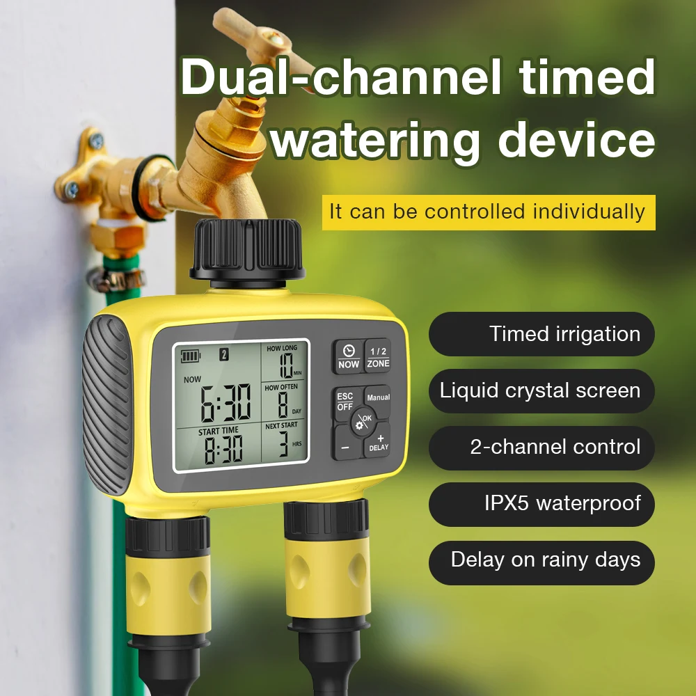 New Arrival Waterproof Timed Irrigation Liquid Crystal Screen 2-channel Control Intelligent Watering Device