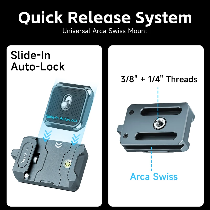 XILETU XQ1 Uniwersalny gimbal do lustrzanek cyfrowych Arca Swiss Quick Release Plate Clamp Quick Switch Kit Adapter do mocowania statywu suwakowego — zdjęcie produktu 3