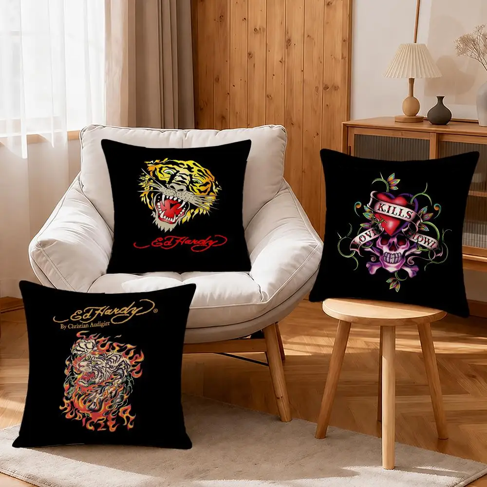 Brand Ed Hardy Cushion Cover Linen Anti-Mite Antibacterial Cushion Cover Invisible Zipper Sofa Decor