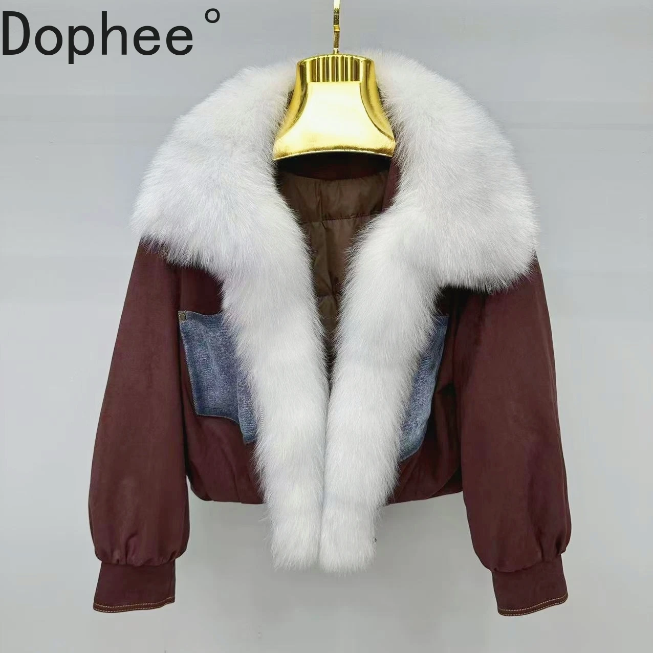 

2025 Новая модная женская куртка-пуховик для молодых съемных воротников из натурального лисьего меха, теплые парки, пуховая внутренняя подкладка, короткие кардиганы, пальто с перьями