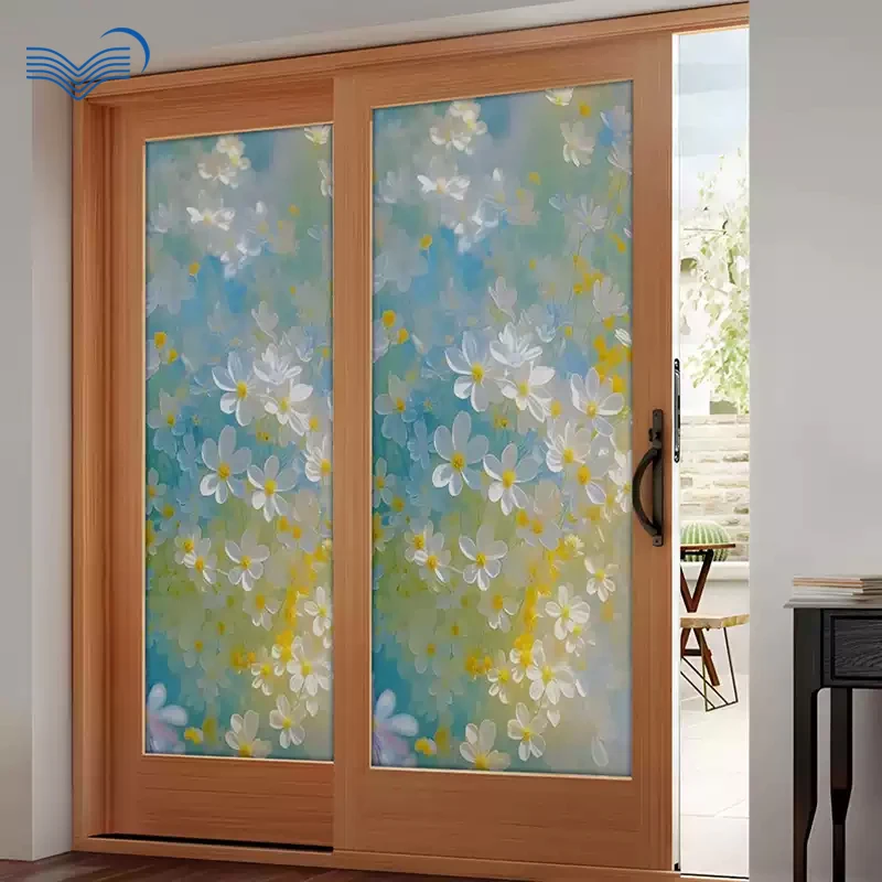 Oil Painting Style Static Black Back Window Sticker Heat Insulated Anti-peep Glass Decal Sun Shade Decorative Film Multi Sizes