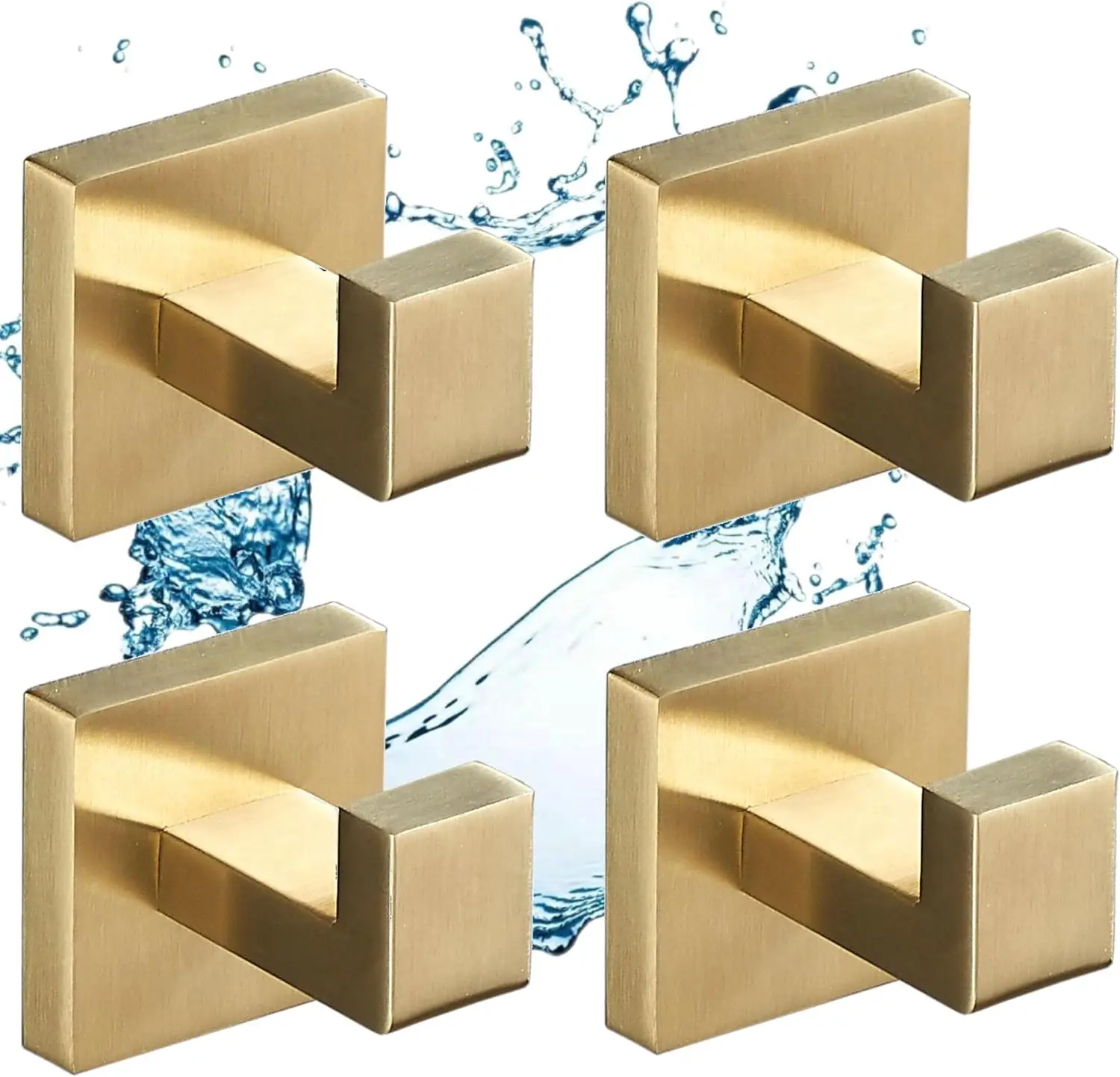 

Brushed Gold Towel Hooks for Bathroom, 4 PCS Wall Hook Coat Robe Hook Towel Holder, Heavy Duty Bath Hook Modern Square, S