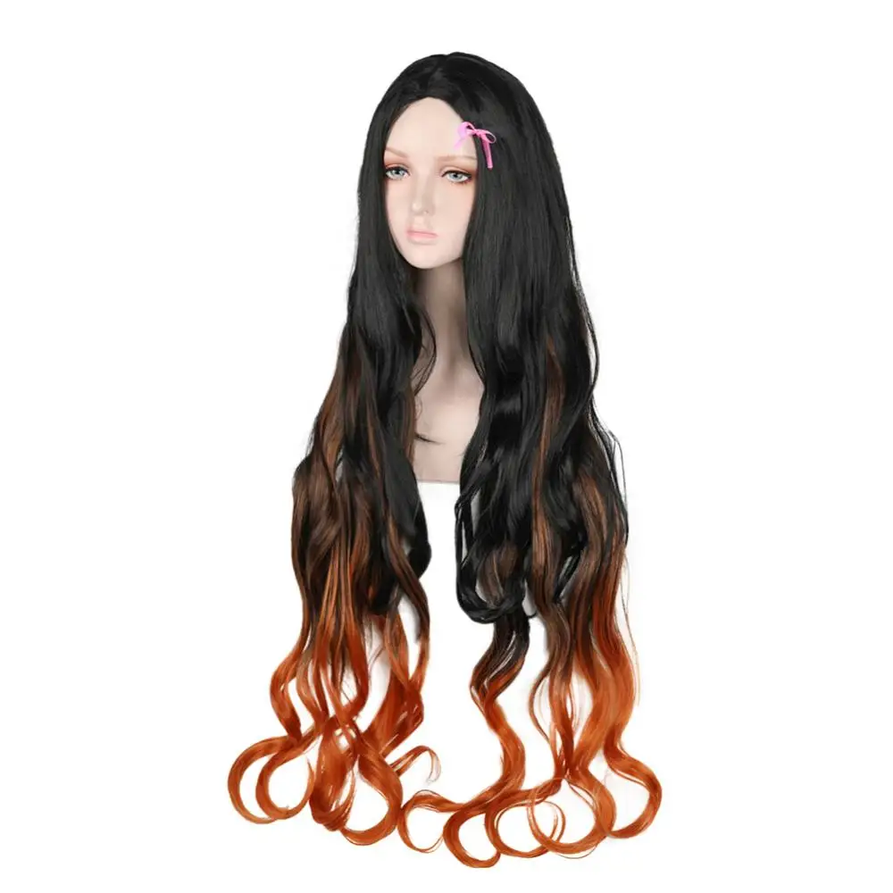 44 polegadas feminino preto laranja sintético cabelo encaracolado cor gradiente peruca cosplay peruca halloween carnaval traje cosplay cabelo