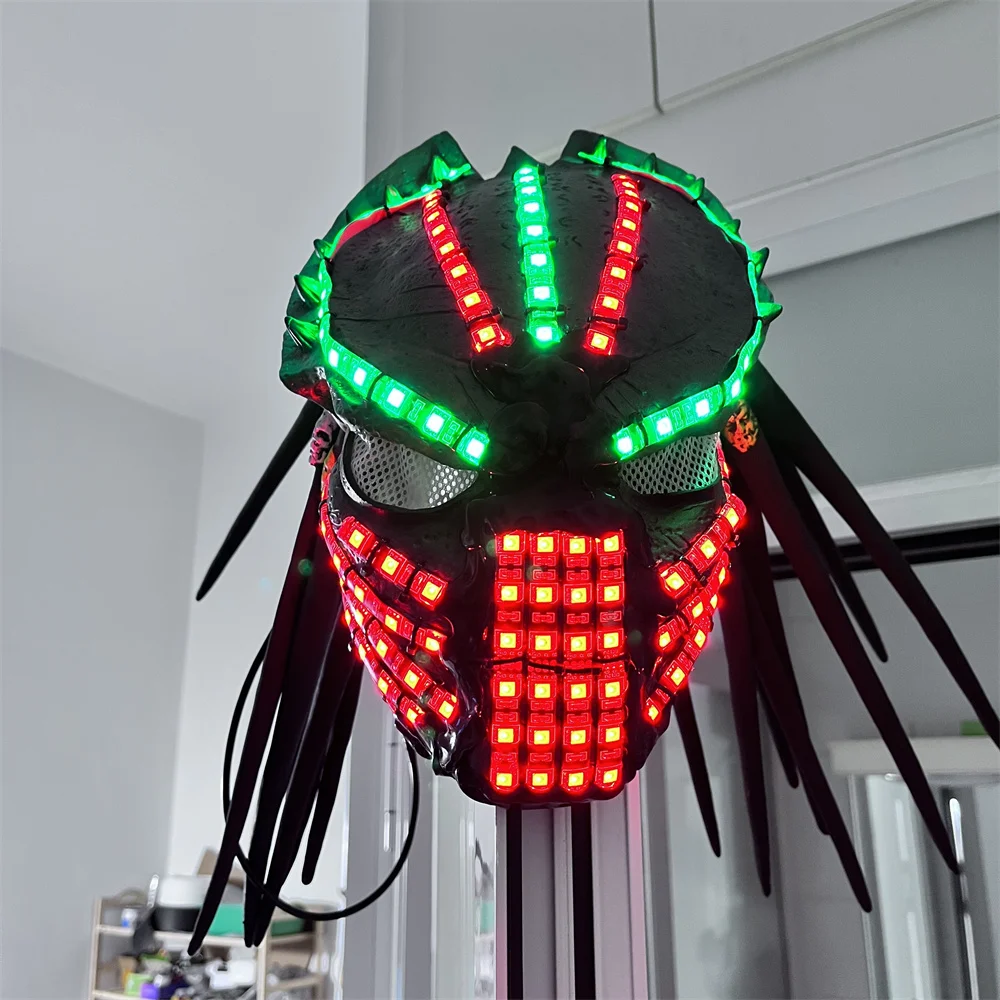 Cool RGB Flashing Led Predator Mask Lighting Up Stage Dance Performance Jacket Suit Helmet Cosplay Ball Show Facemask