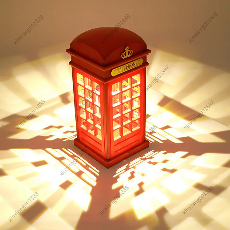 Retro Phone Booth LED Touch Night Light Brightness Adjustable Rechargeable Energy Saving Bedside Desk Lamp for Bedroom Decor