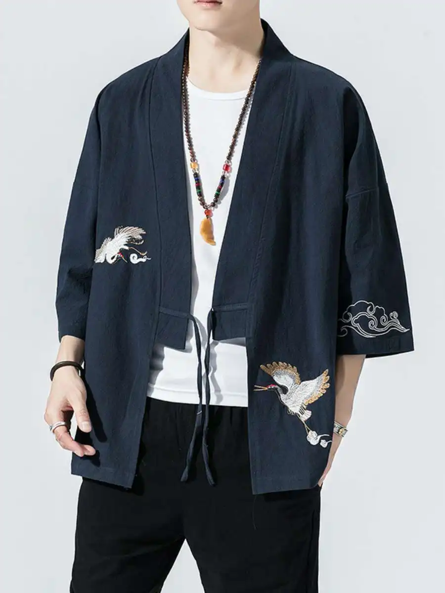 

Новый летний мужской кардиган с вышивкой, этнический ретро-стиль, модный ханьфу, большие размеры, повседневная верхняя одежда из хлопка и льна