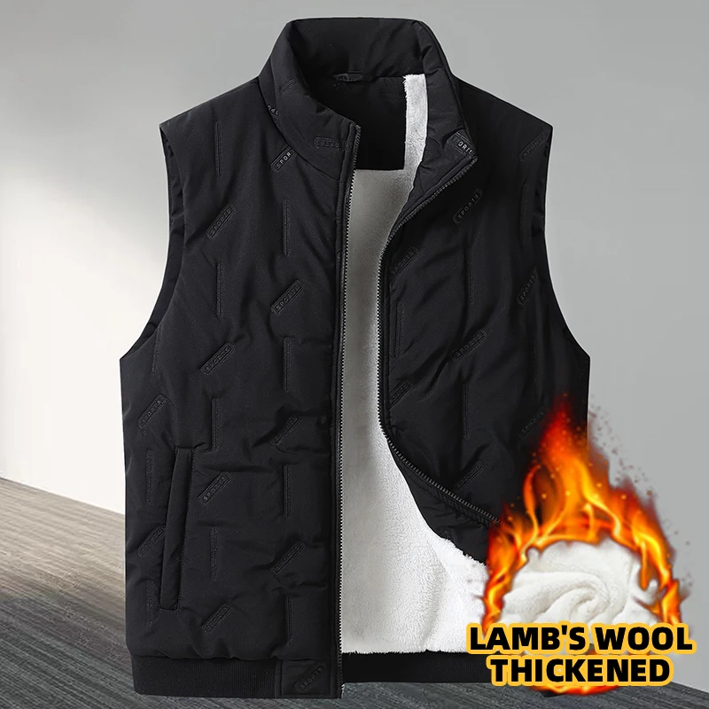 

Autumn Lambswool Men's Vests Down Cotton Sleeveless Jacket Winter Thickened Jackets with Added Fleece Plus Size 10XL 9XL 8XL