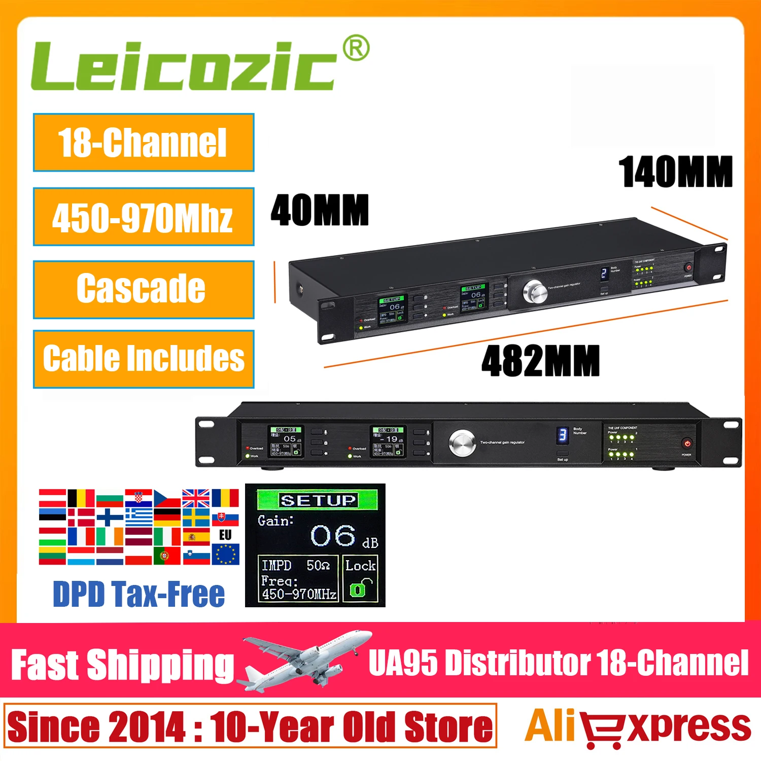 Leicozic 18 Channel RF Signal Distributor 450-960MHZ Splitter / Combiner Cascade For All UHF Wireless Microphone