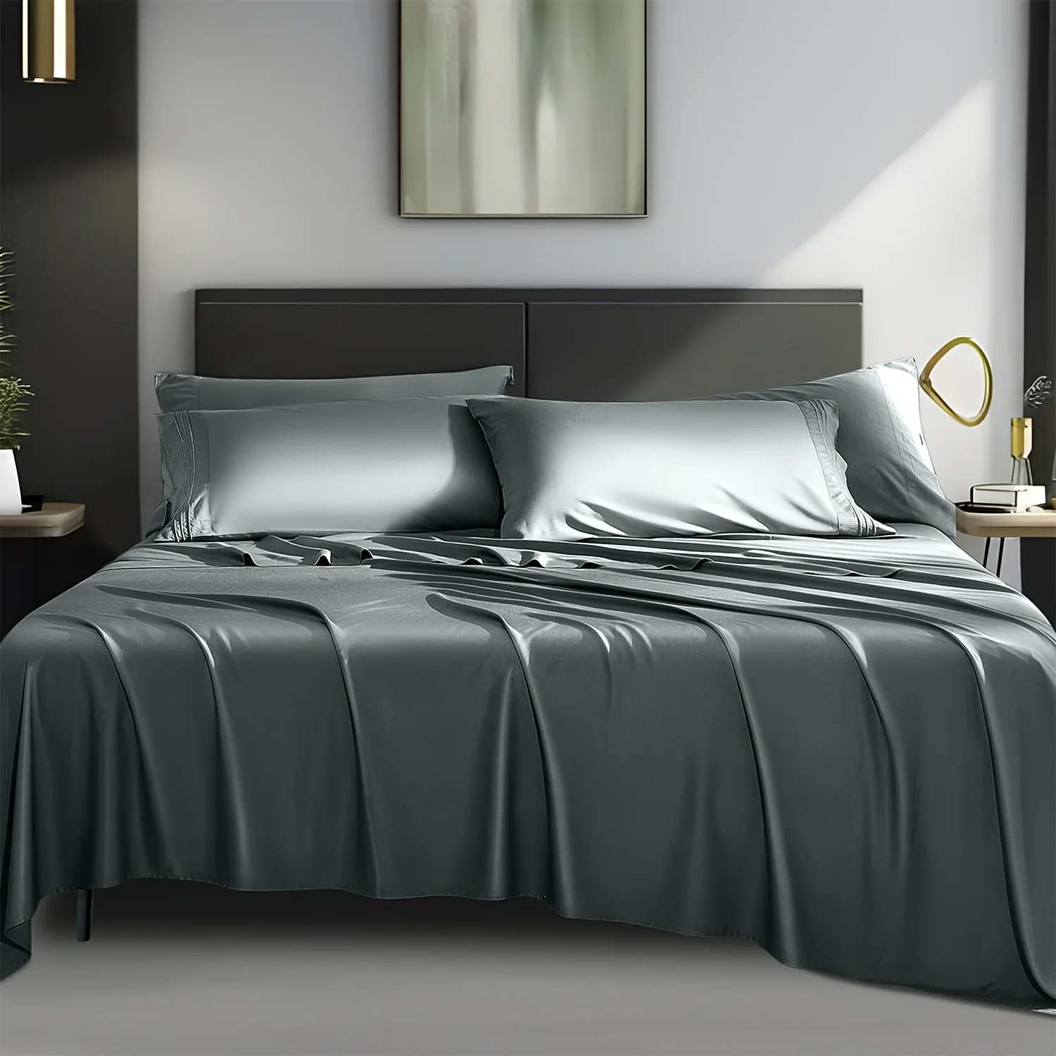 6pcs Bamboo Bed Sheets Set, Microfiber Luxuriously Soft Bamboo Sheets Set, Cooling & Breathable Double Stitching, 16