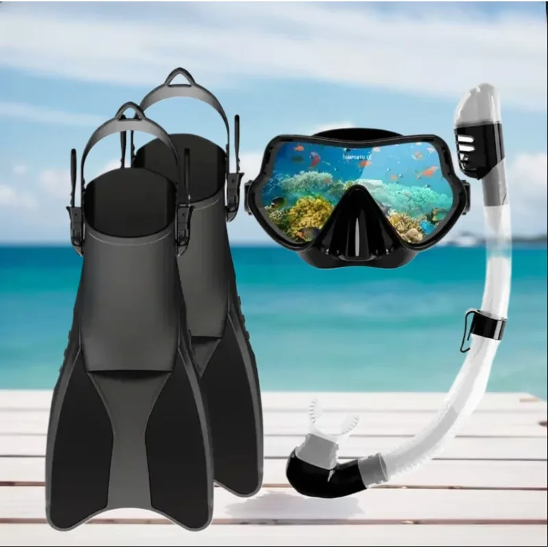 

Adjustable Long and Short Fins Adult Silicone Skirt Diving High Definition Full Vision Mask Breathing Tube Scuba Diving Set
