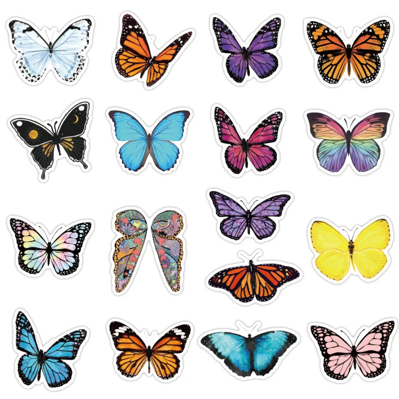 50/100Pcs INS Cartoon Colorful Butterflys Stickers PVC Waterproof Stickers Decals For Kids Boys Girls Toys Gifts