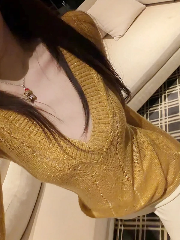 

Sexy V-Ne Knitted Top Women's Faionable Base Layer irt Autumn Winter Design Bla Inner Wear Commute Sle Slim Fit Lon...