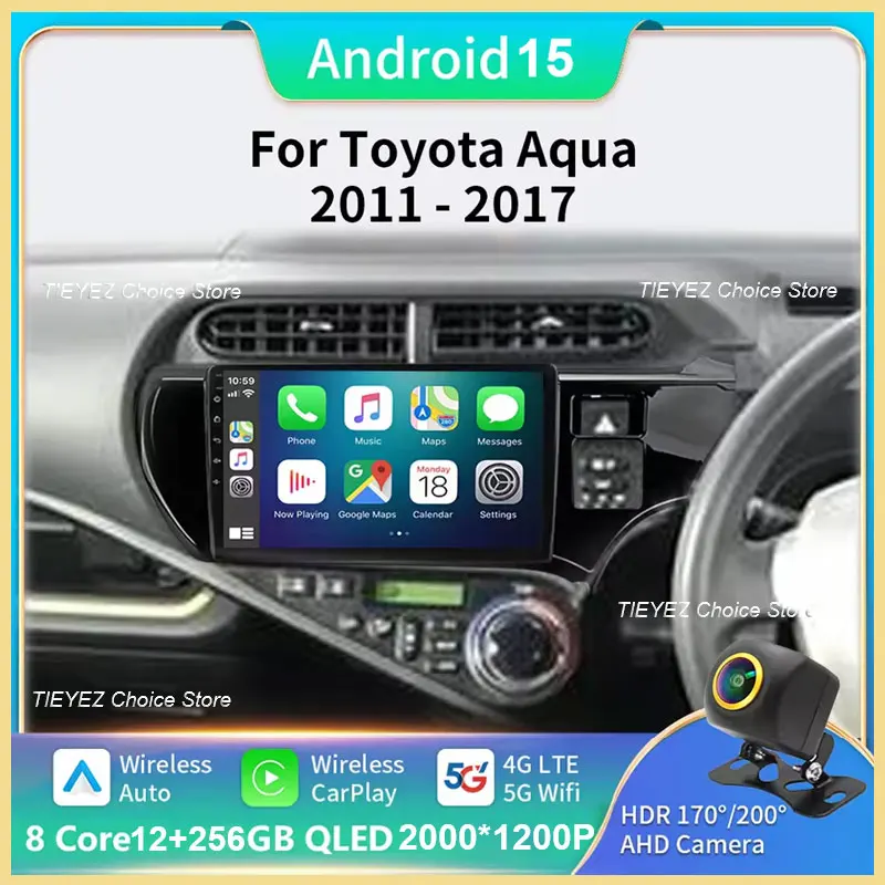 Android 15 para Toyota AQUA 2011-2017 para Toyota AQUA Prius C 2018 - 2020 Monitor Multimedia para vehículo de coche navegación Lettore