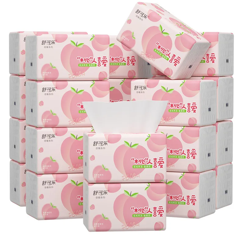 Cute Peach Pattern Facial Tissues 5 Layers Thickened 400 Sheets Soft Strong Paper Towels Napkins Toilet Paper For Home Office