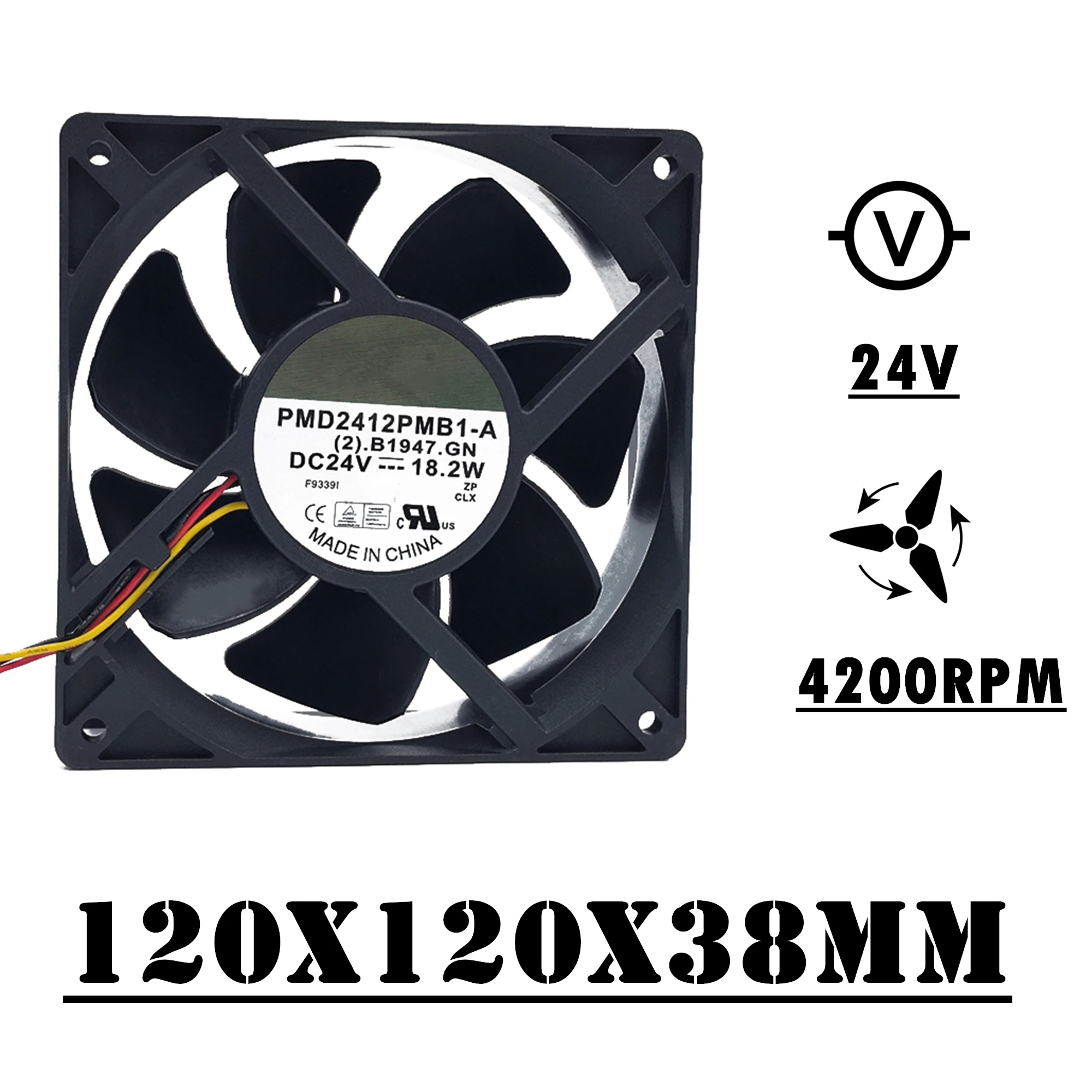 Cooling Fan PMD2412PMB1-A DC 24V 0.76A 18.2W 4200 RPM 12cm 12038 120x120x38mm