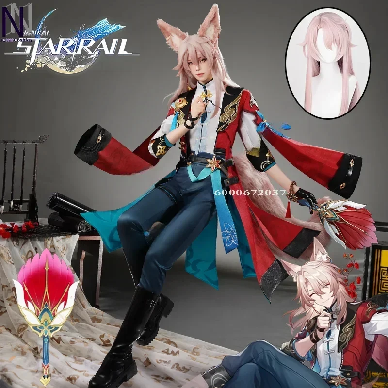 

Honkai Star Rail Game Jiaoqiu Cosplay Costume Wig Uniform Headwear Xianzhou Foxian Yaoqing Feixiao Halloween Party Set Hx,3;b'2.