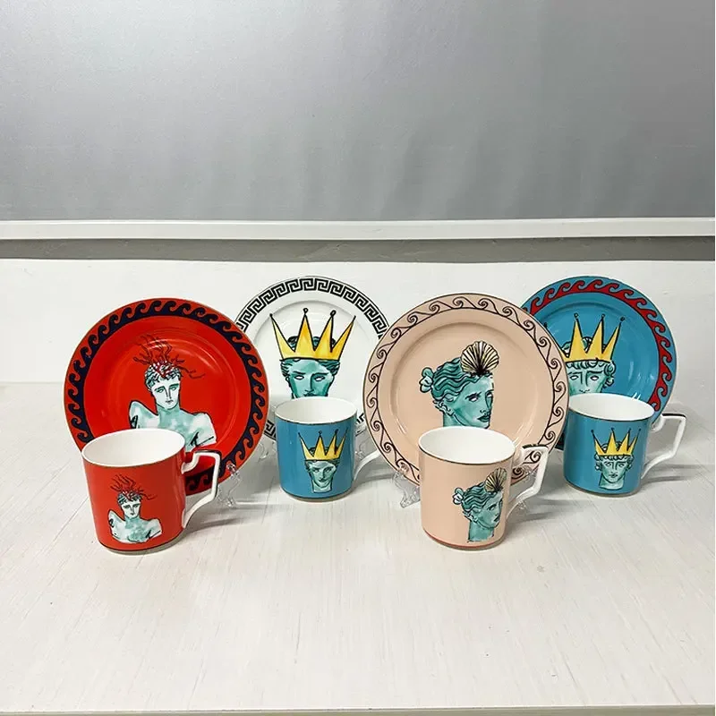 Creative Crown Man Avatar Ceramic Mug Plate Couple Gift Dessert Fruit Mug Dish Delicate Office Water Cup Home Decoration Modern