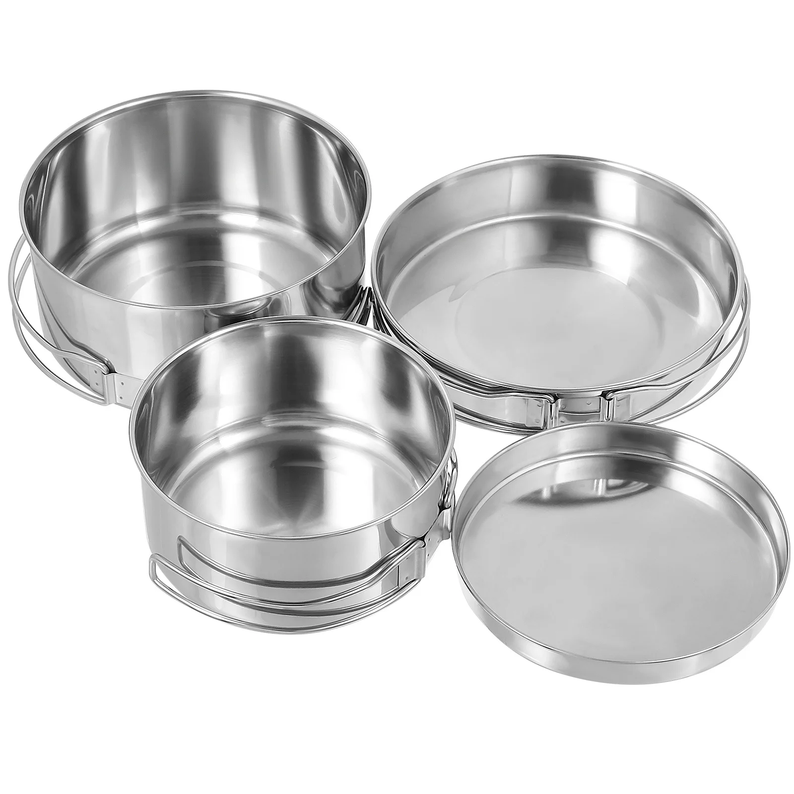 

4 Pcs/Set Pot Stainless Steel Cooking Utensils Outdoor Tableware Backpack Outdoor-cookware Camping Pans