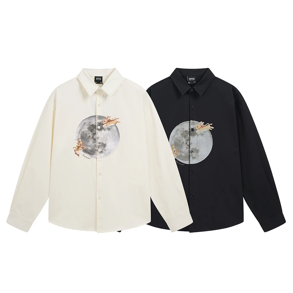 

Модные повседневные мужские рубашки Y2k Топы High Street Негабаритная рубашка с длинными рукавами с героями мультфильмов Корейская популярная дизайнерская одежда в японском стиле