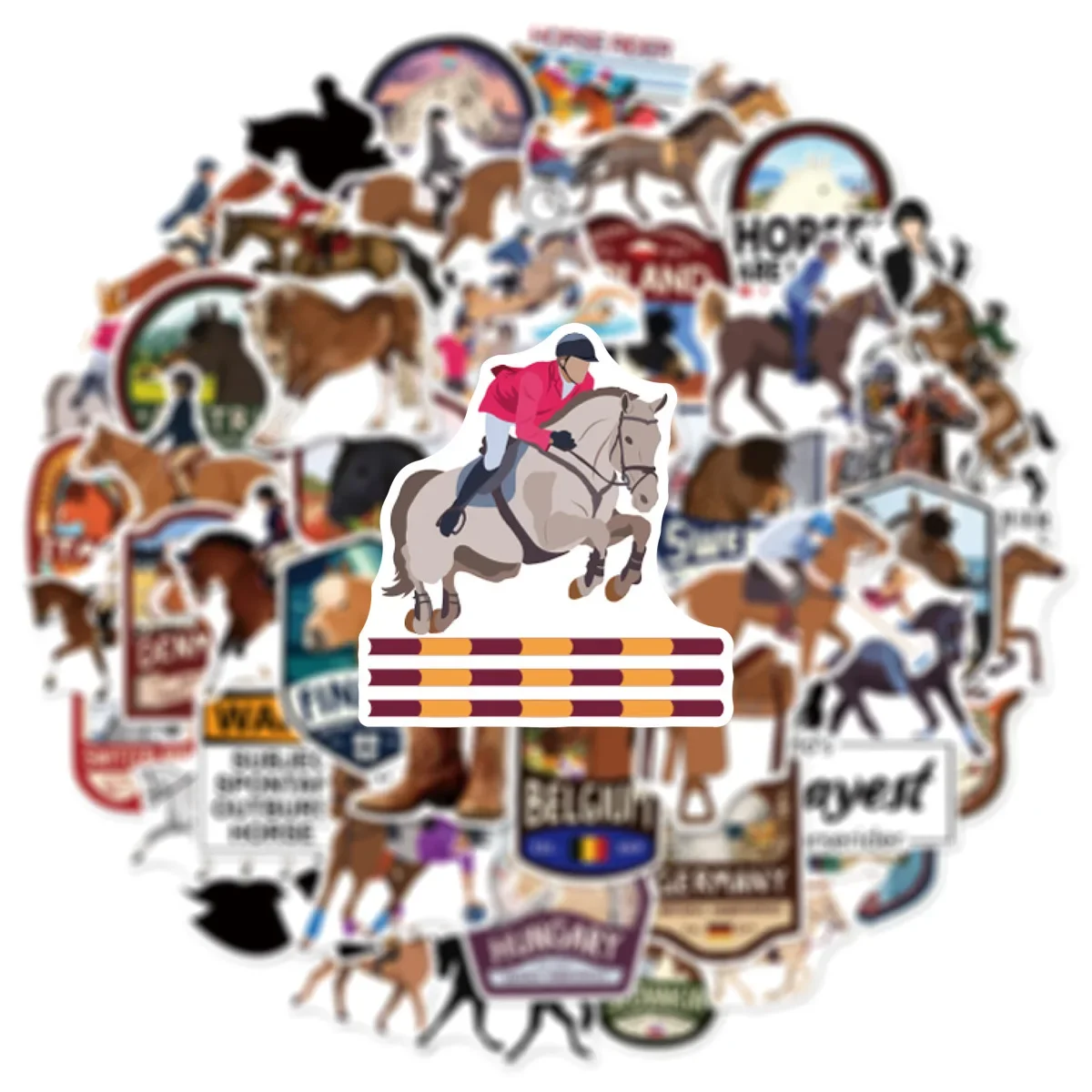 

10/50PCS Equestrian Horse Racing Sport Graffiti Stickers Funny Sport Cartoon Roll Decal DIY Luggage Phone Cup Scrapbook Kid Toys