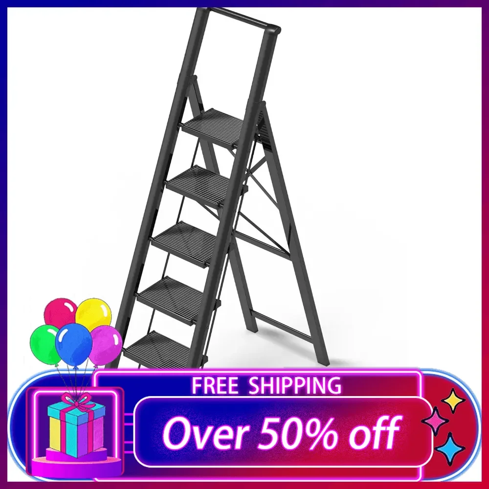 

6 Step Ladder for 12 Feet High Ceiling, Lightweight Aluminum Folding Step Stool , Stepladders with Anti-Slip and Wide Pedal