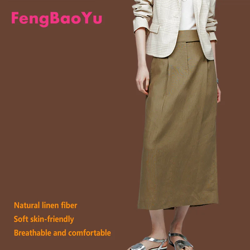 

Flax Spring and Summer Women's Skirt Elegance Brown Simple Outdoor Mid-length Skirt Cool Breathable Business Casual Women's Wear