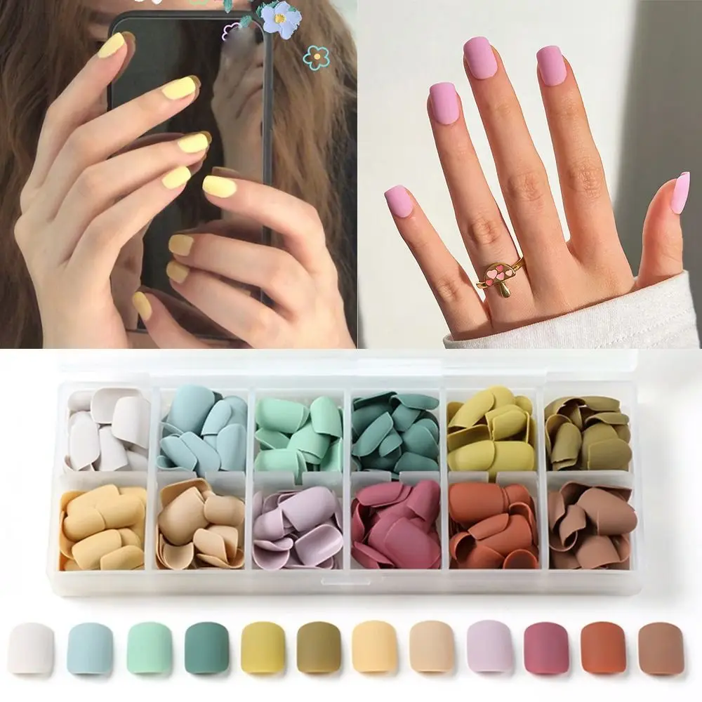 12 Colors/Box Short Square False Nails French Pure Color Simple Full Cover Fake Nails Detachable DIY Nail Tips Manicure