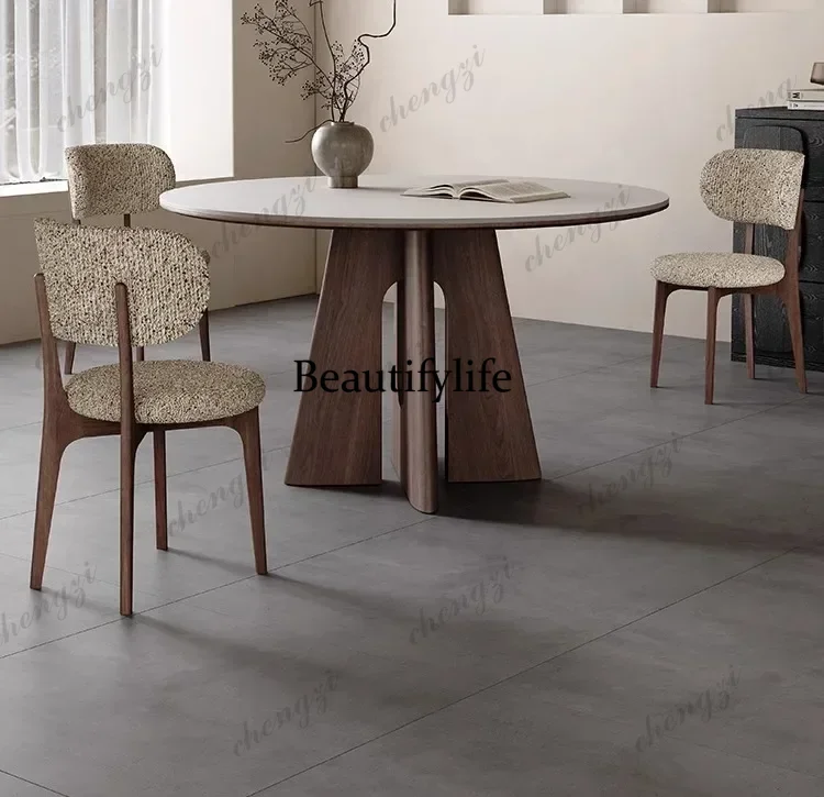 Nordic rock slab dining table and chair combination matte modern simple small apartment household round dining table C56