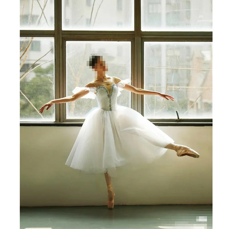 

Female Adult Or Kid White Ballet Costumes Romantic Long Ballet Skirt Dance Dress For Stage Retail Wholesale