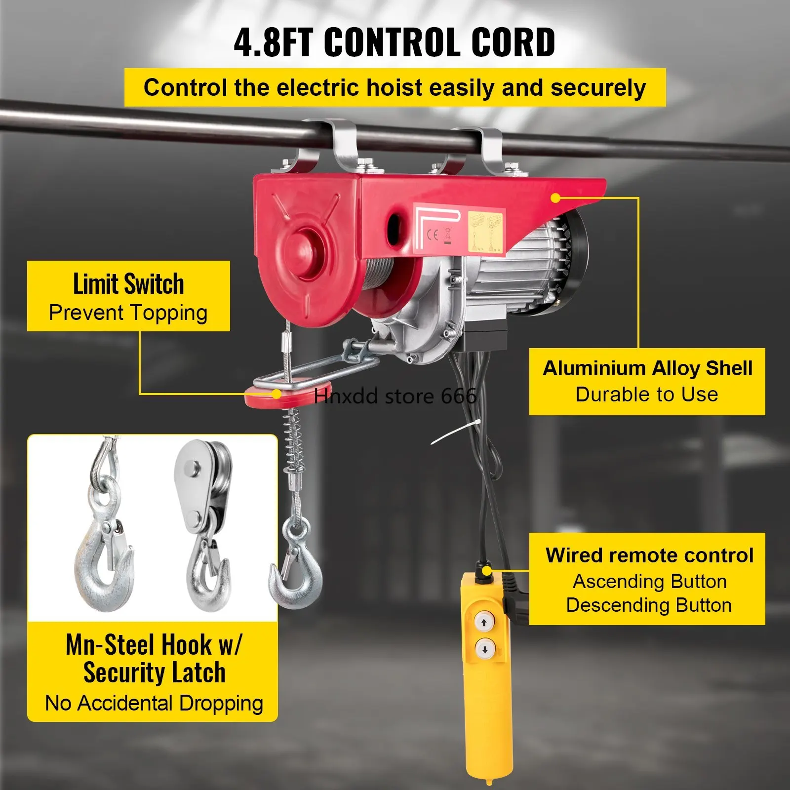 880lbs Electric Wire Hoist Winch Remote Control Garage Auto Shop Overhead Lift Electric Hoist400kg Load Capacity