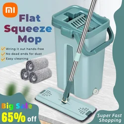 Xiaomi Flat Squeeze Mop With Bucket Hand Free Wringing Cleaning Mop Microfiber Mop Pads Wet or Dry Usage on Hardwood Laminate