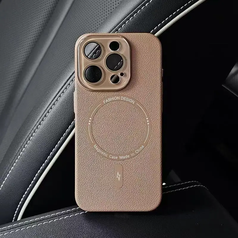 Slim for iPhone15Promax Magnet iPhone13 Lychee skin print iPhone15 case iPhone14 comes with lens film iPhone 12