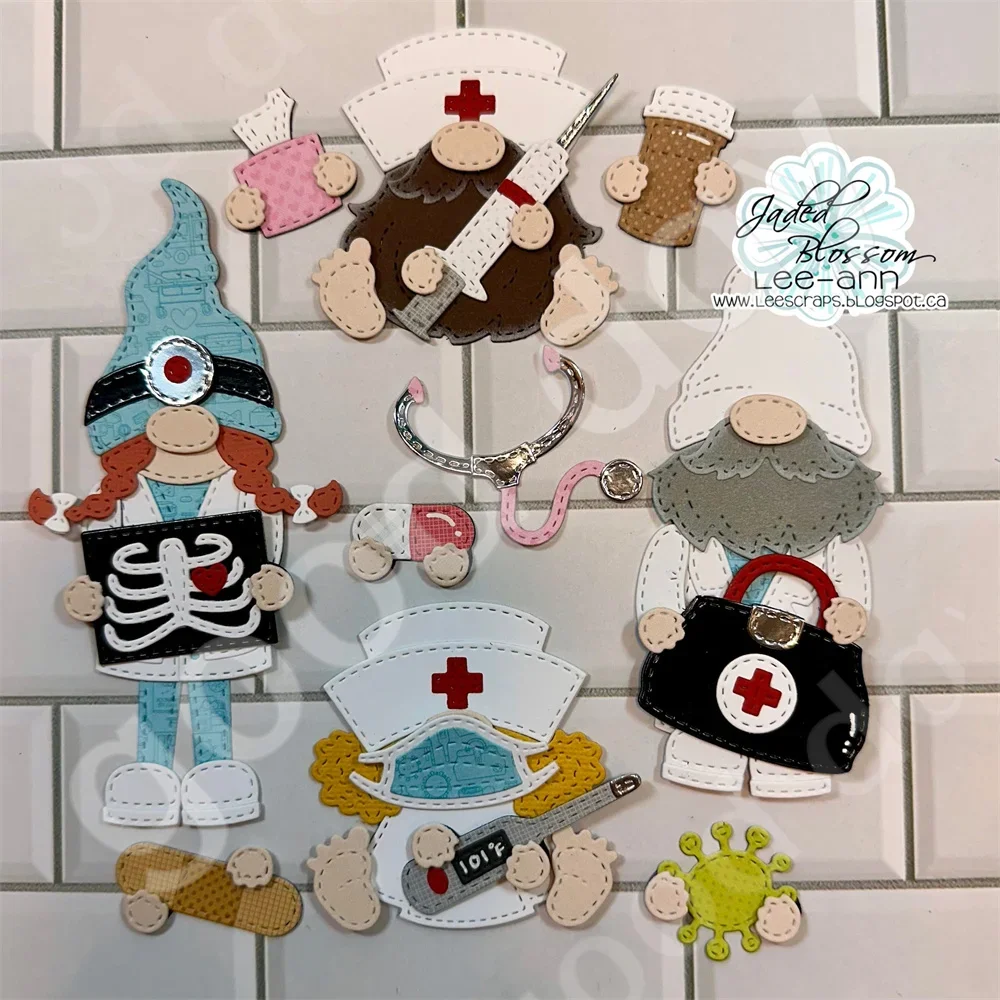 2024 Brand New Nurse Photo Frame Ribbon Gnome Accessories Metal Cutting Dies Stamps and Stencils Scrapbooking DIY Greeting Cards