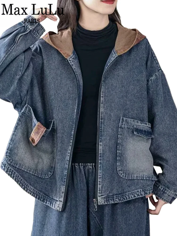 

Max LuLu 2023 Korean Design Fall Womens Fashion V Neck Denim Jackets Loose Vintage Coats Ladies Casual Classic Luxury Outerwear