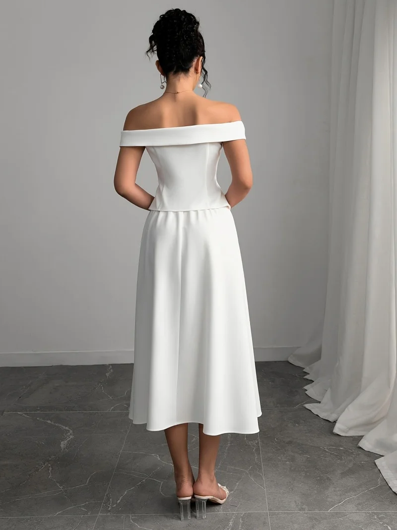 Mode Off Schulter 2-teiliges Set Frauen Outfit Sommer Kleidung Frauen Slash Neck Weste Top Rock Sets Elegante Zwei Stücke Kleid Sets