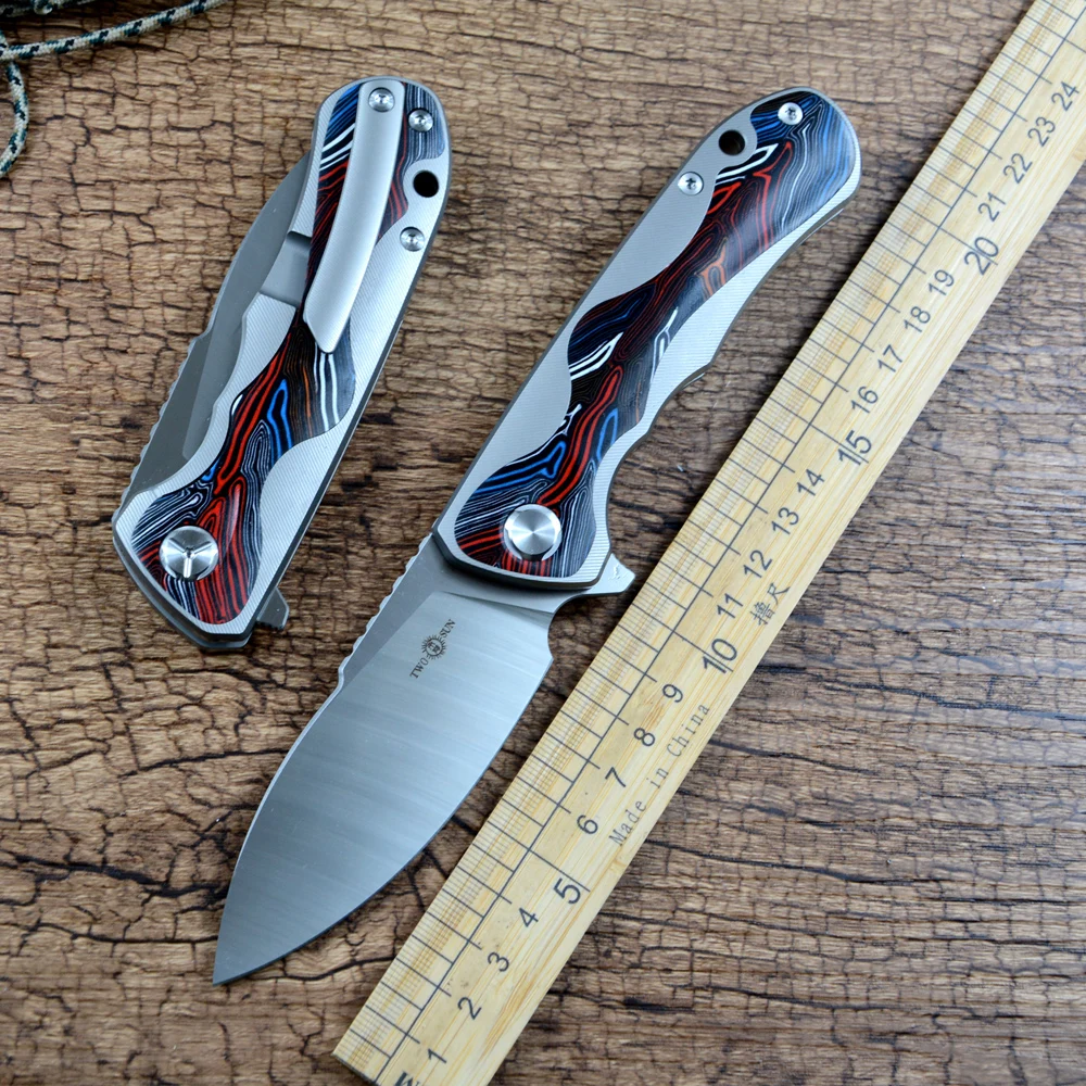 TwoSun Folding Pocket Knife M390 Blade Ball Bearing Titanium Handle Textured G10 Outdoor Gift TS511