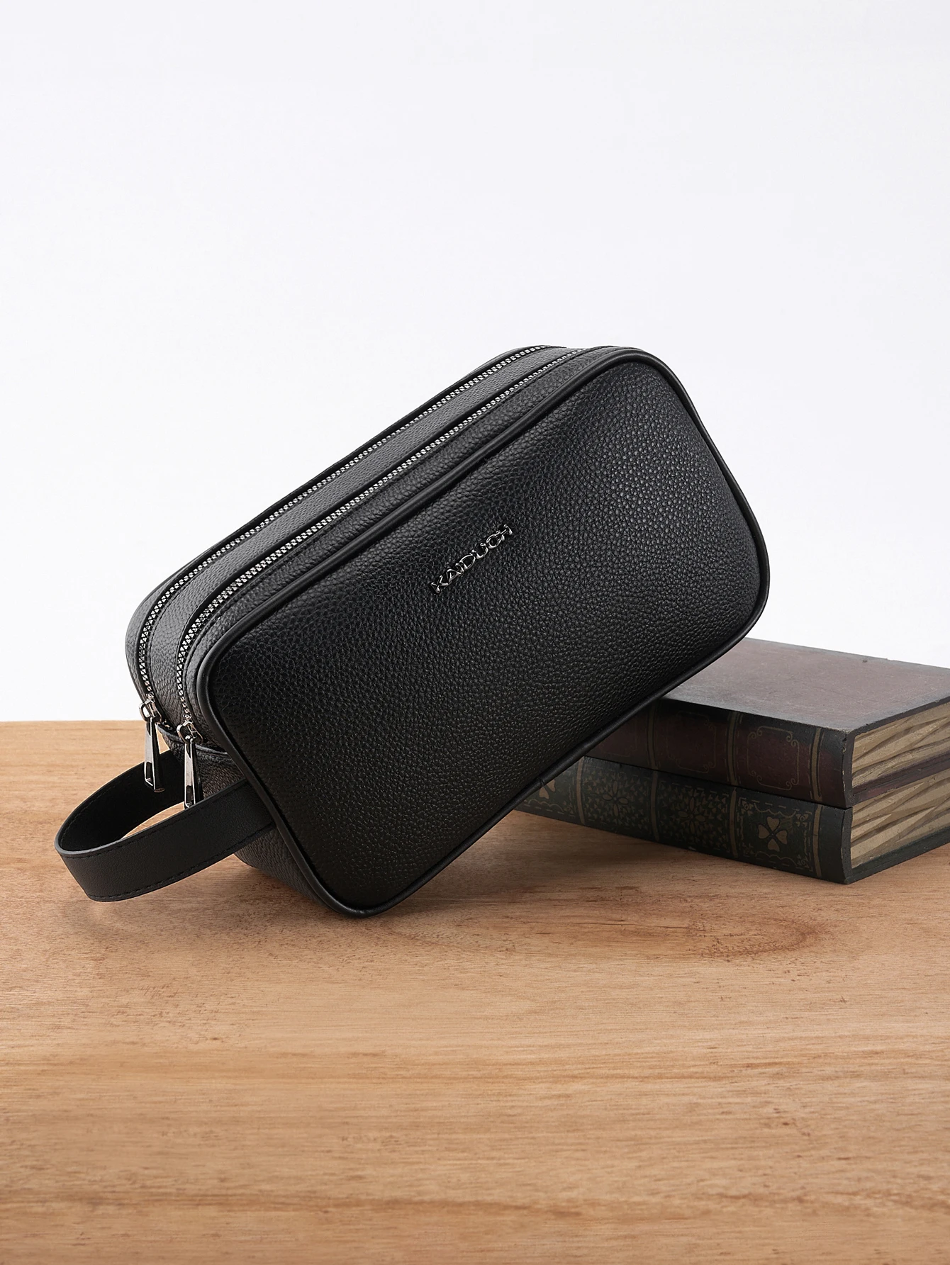 

​​Kaichu Men's Textured PU Organizer Bag - Dual Zipper Hand Carry w/ Detachable Wrist Strap, Fits Phone & Essentials