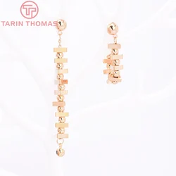 (8825) 2PCS 5.5x28MM 24K Gold Color Brass Triangle Beaded Stud Earrings Pendants High Quality DIY Jewelry Findings Accessories