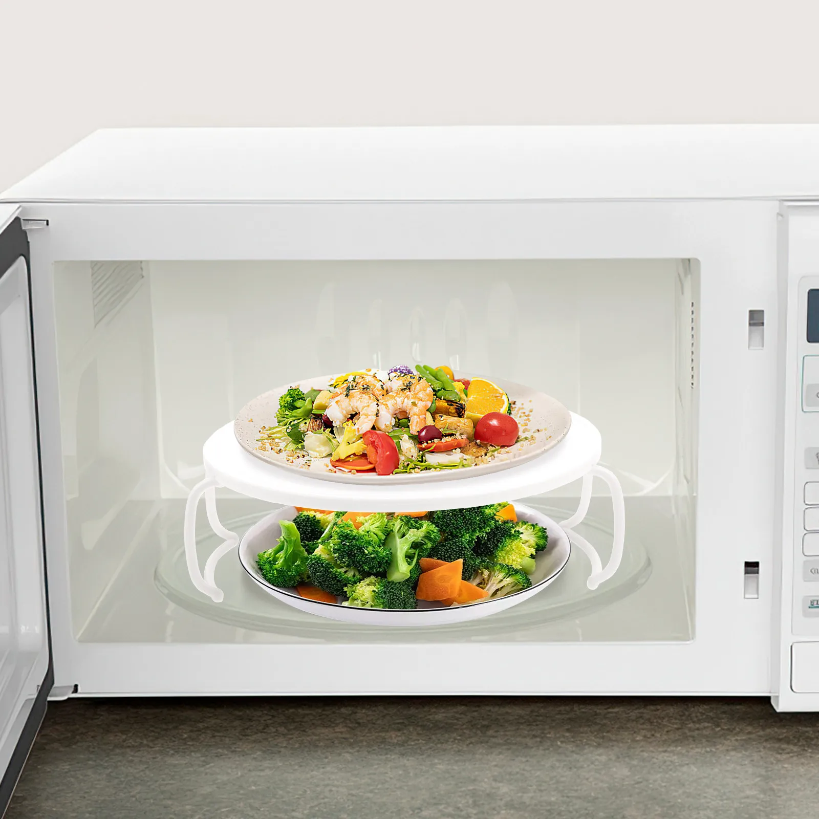 2pcs Layered Microwave Steaming Tray – High-Density PP, Large Capacity, Easy-Clean Kitchen Food Stand
