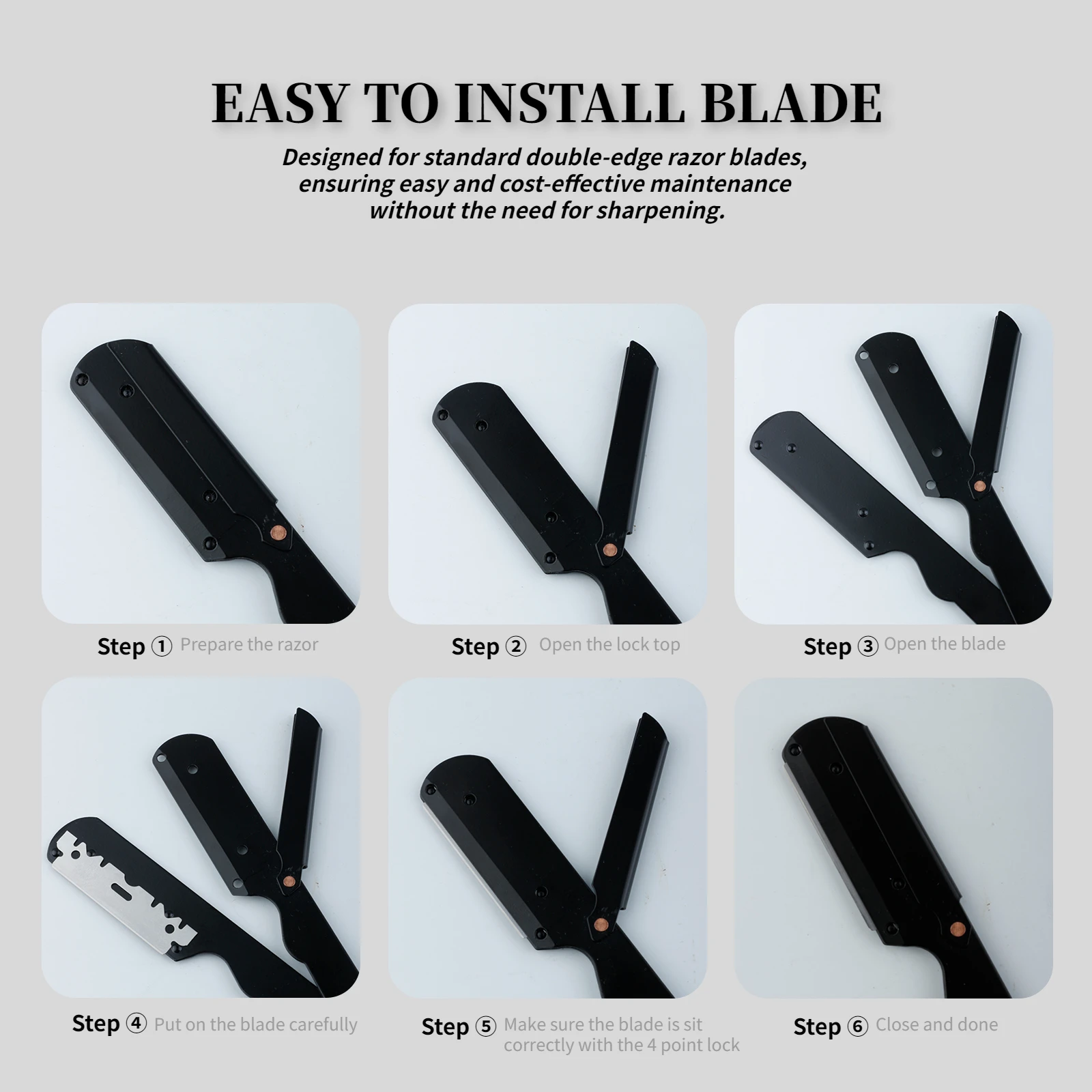 Rasoio da barbiere professionale Rasoio manuale Rasoi a bordo dritto Rasoio da barba pieghevole in acciaio inossidabile per uomo Strumenti da salone