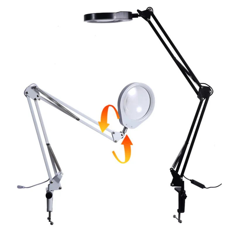 Flexible Clamp-on Table Lamp with 10x 20x Magnifier Glass Swing Arm Dimmable Illuminated Magnifier  HD 48 LED lamps Maintenance