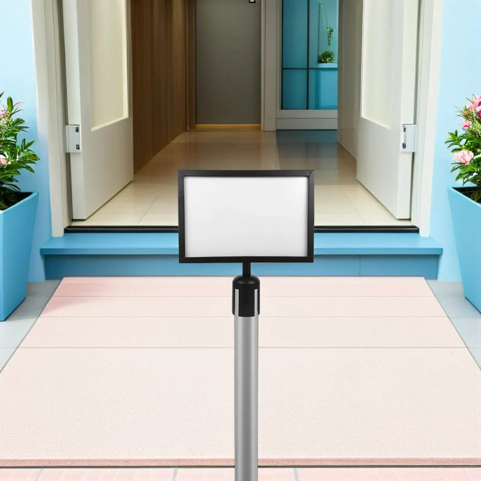 2Pcs Airport Stanchion Sign Holder Stainless Steel A4 Poster Frame Horizontal Top Stand for Queue Control Crowd Guidance
