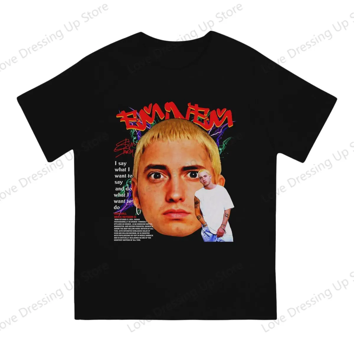 throwback merchandise Pure cotton printing men's Tshirt Short Sleeve Tshirts Famous Rapper Eminem Hipster Tops